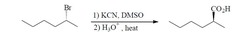 What product is formed when 2-bromohexane reacts with KCN, DMSO followed by H30+ and heat?